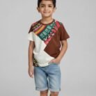 brown loop knit multi colored t shirt for kids