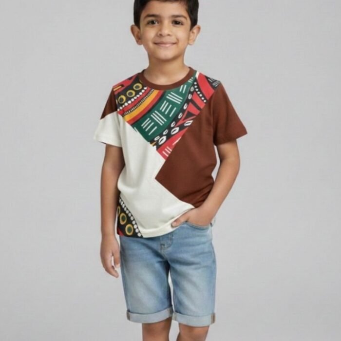 brown loop knit multi colored t shirt for kids