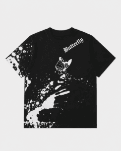 black loop knit t shirt with butterfly prints for kids