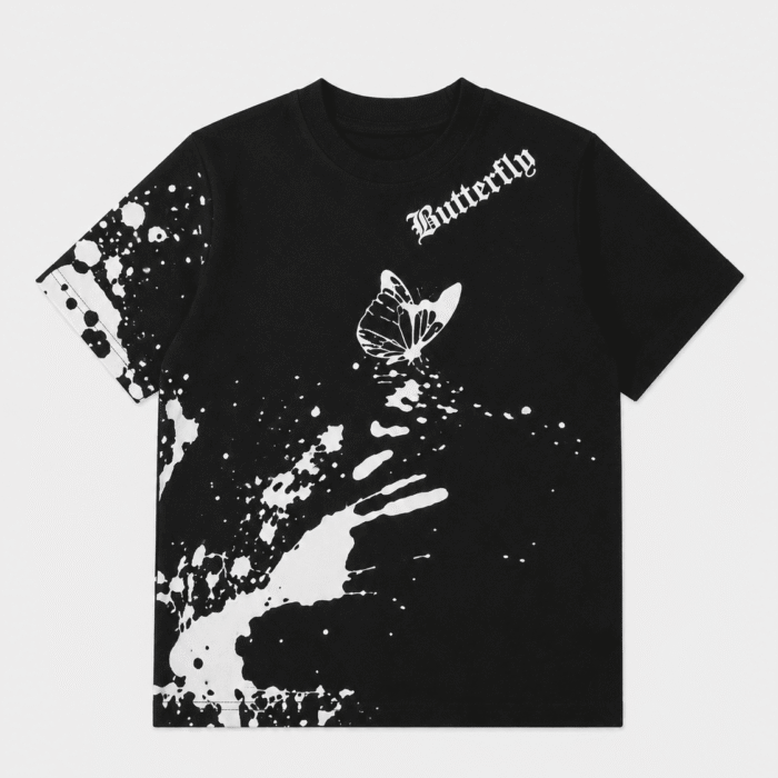 black loop knit t shirt with butterfly prints for kids