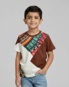 brown loop knit multi colored t shirt for kids