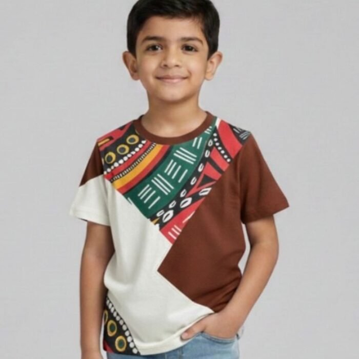 brown loop knit multi colored t shirt for kids