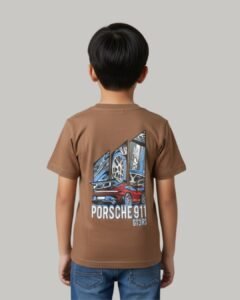 porsche 911 embossed logo tee with prints at back for young boys brown
