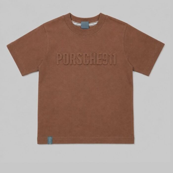 porsche 911 embossed logo tee with prints at back brown