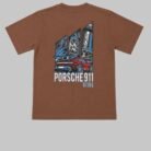 porsche 911 embossed logo tee with prints at back brown