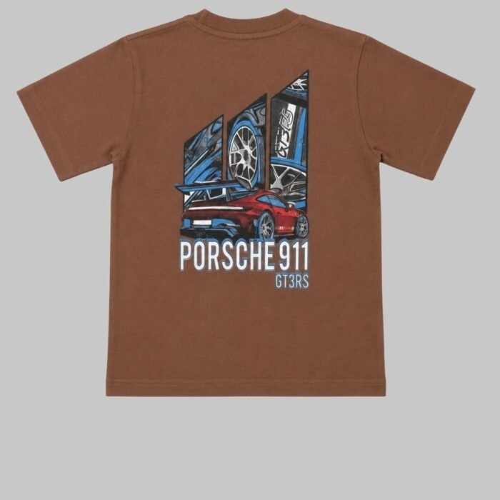 porsche 911 embossed logo tee with prints at back brown