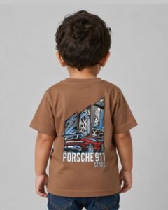 porsche 911 embossed logo tee with prints at back brown