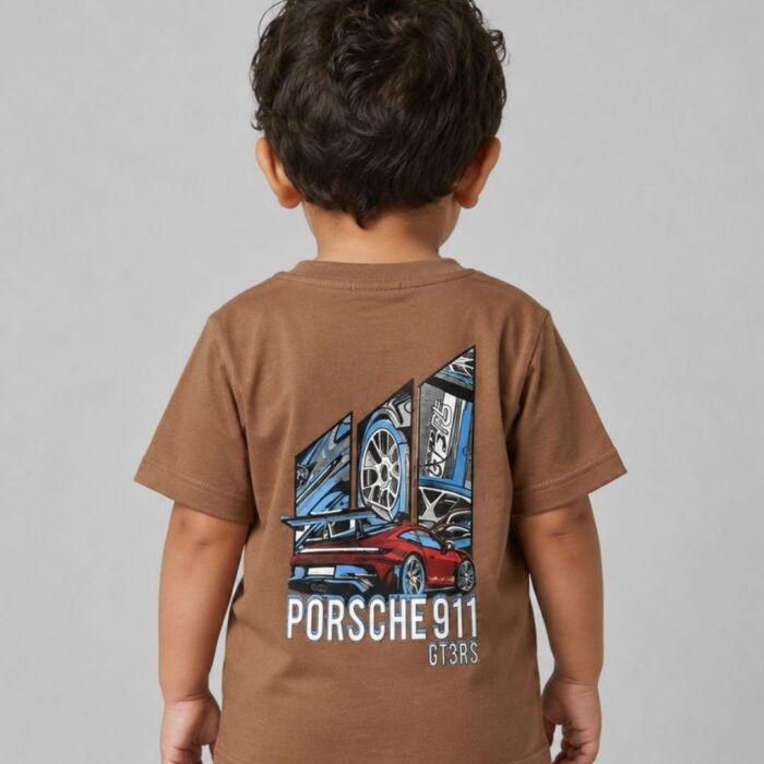 porsche 911 embossed logo tee with prints at back brown