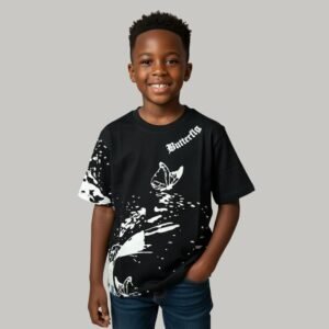 black loop knit t shirt with butterfly prints for kids
