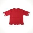 red loop knit t shirt with bold prints for kids