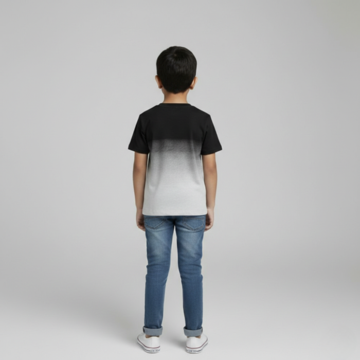 black spray painted loop knit t shirt for kids