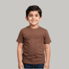 brown embosed loop knit t shirt with prints at back for kids