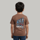 brown embosed loop knit t shirt with prints at back for kids