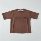 brown embosed loop knit t shirt with prints at back for kids