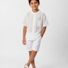 white mandarin collar shirt for young boys