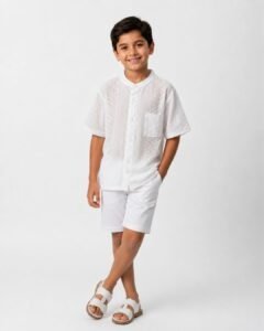 white mandarin collar shirt for young boys