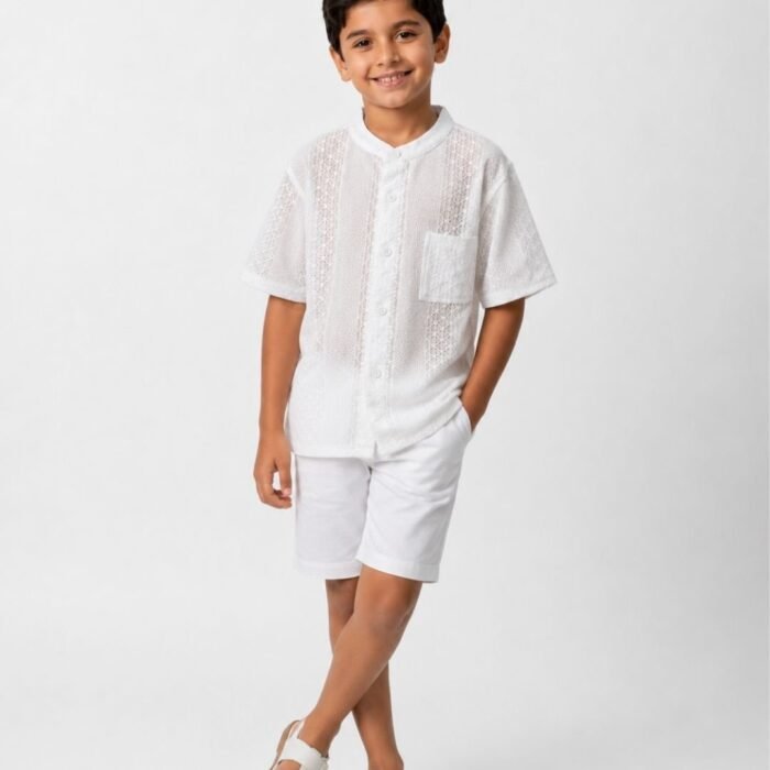 white mandarin collar shirt for young boys