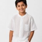 white mandarin collar shirt for young boys