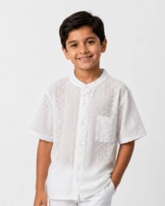 white mandarin collar shirt for young boys