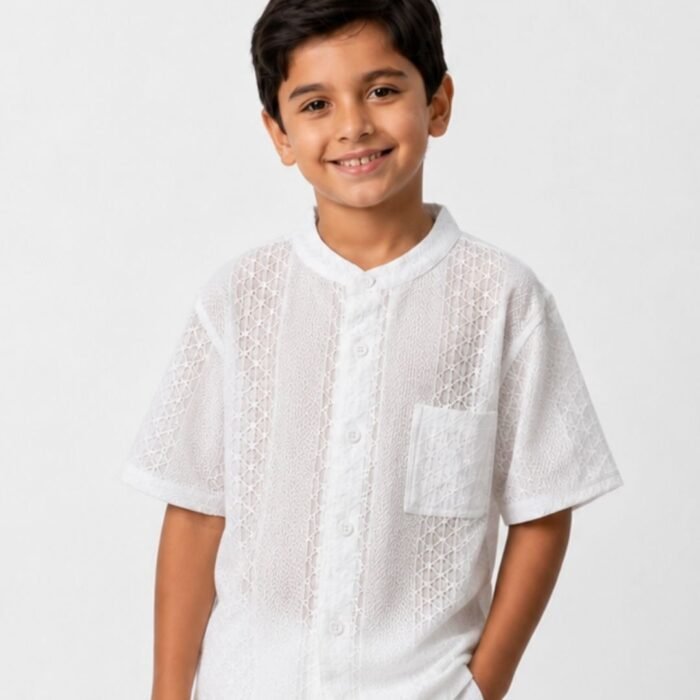 white mandarin collar shirt for young boys