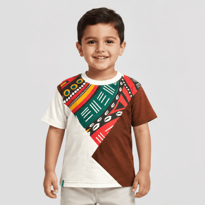 brown loop knit multi colored t shirt for toddler