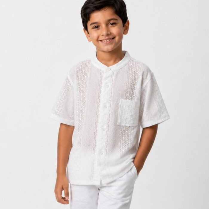 white mandarin collar shirt for young boys